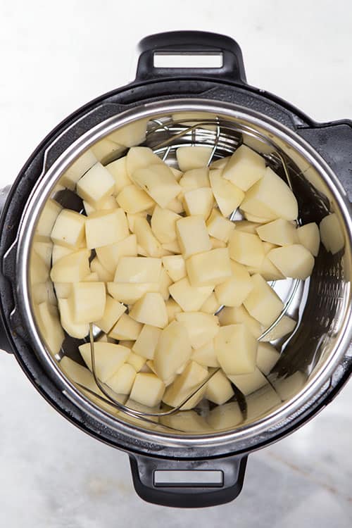 Cubed potatoes in Instant Pot.