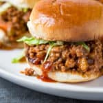 Sloppy Joe on white plate.