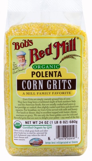 Bag of organic polenta corn grits.