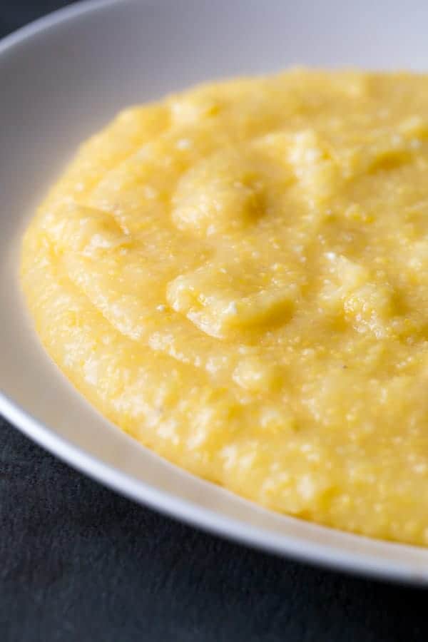 Instant Pot Polenta on white platter.