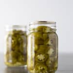Homemade Canned Pickled Jalapeños in a jar.