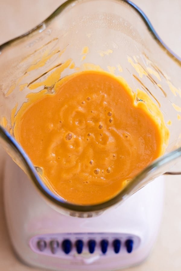 Sweet potato soup in a blender.