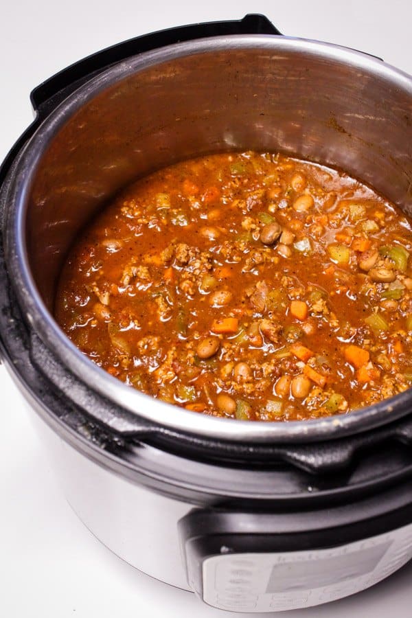 Cooked turkey chili in Instant Pot