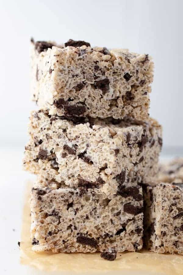 Stack of Cut Oreo Rice Crispy Treats