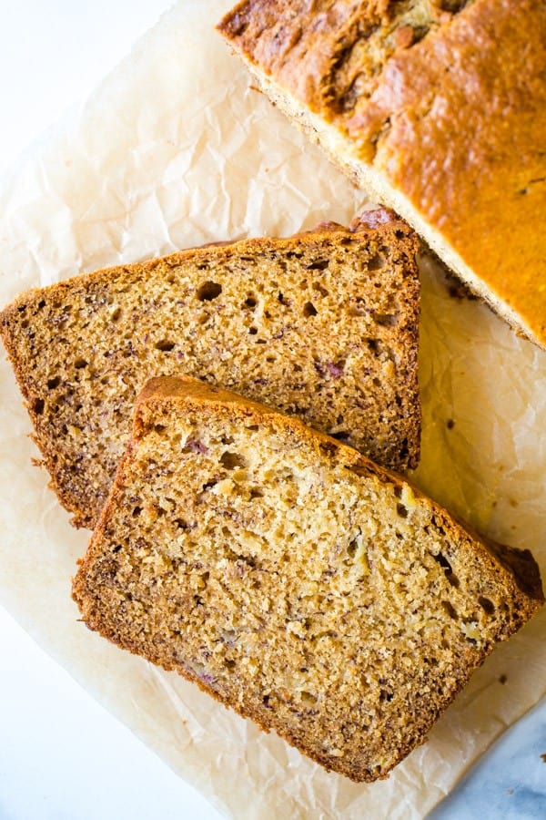 Sliced Banana Bread with Brown Sugar.