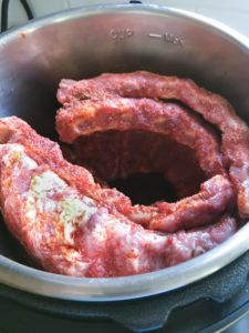 Two racks of ribs in the Instant Pot.