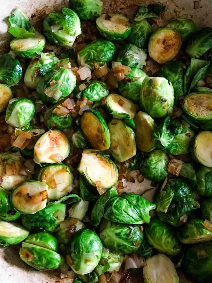 Lightly sautéed Brussels sprouts with onions