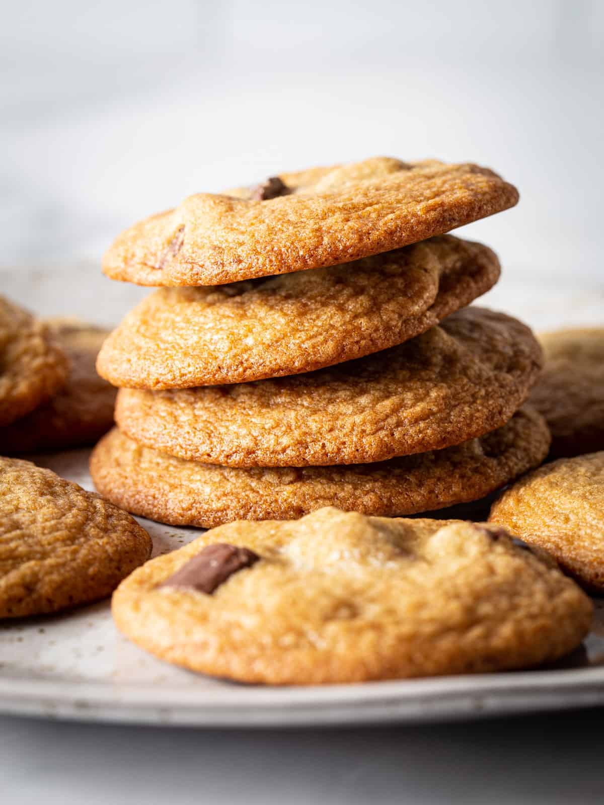 Stack of brown sugar chocolate chip cookies