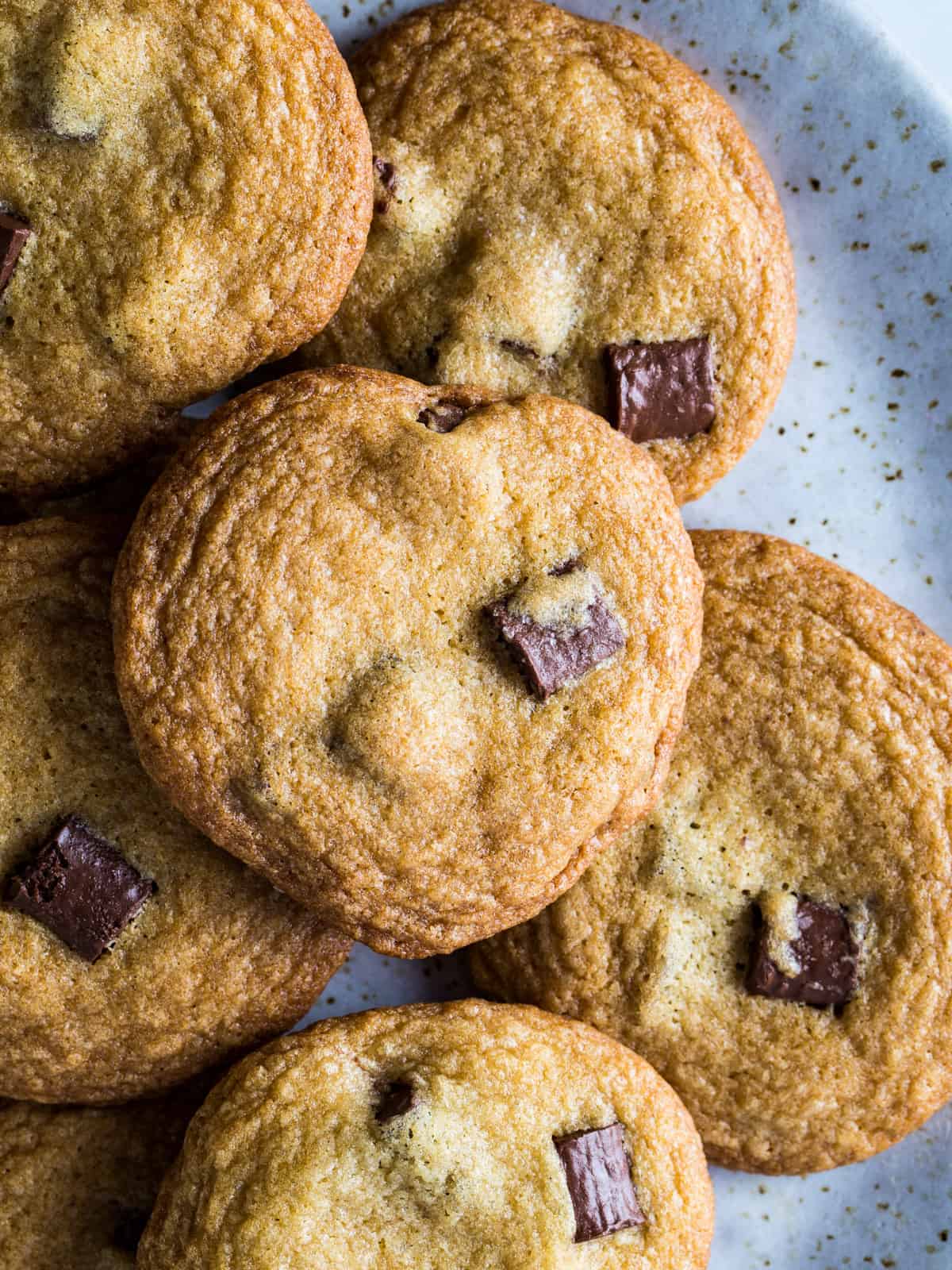 Plate of brown sugar chocolate chip cookies.