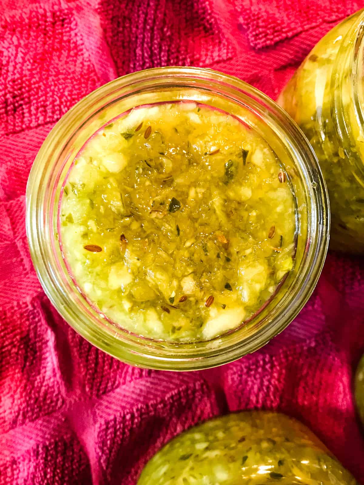 Dill relish in canning jars.