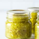 Homemade dill relish in pint jar.