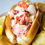 Lobster roll on a plate.