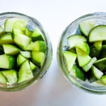 Cucumbers spears in a jar.