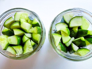Cucumbers spears in a jar.