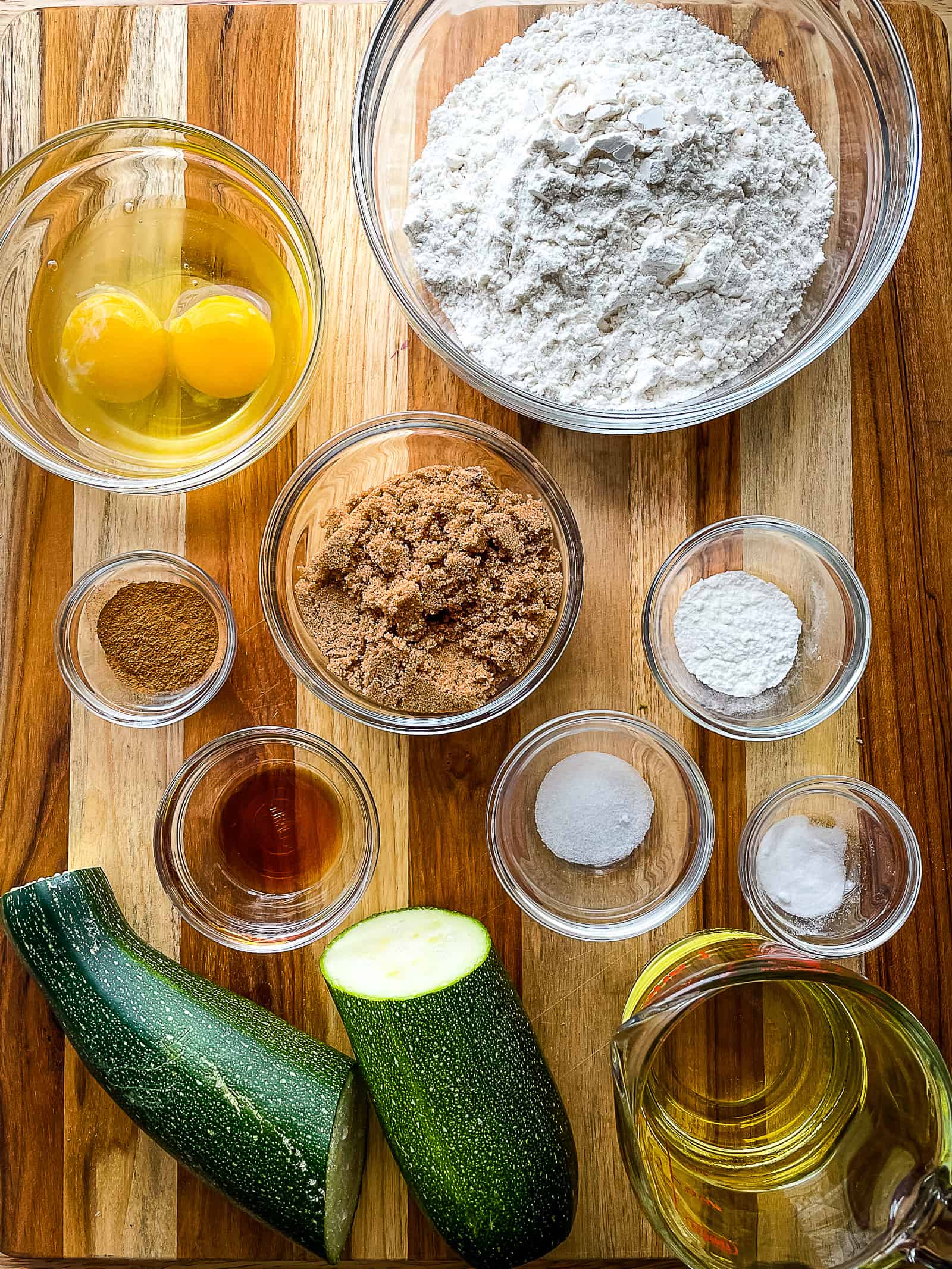 Ingredients for zucchini crumb muffins.