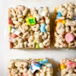 Lucky Charms crispy treat squares.