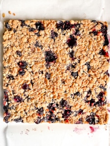 Baked blueberry crumb bars.
