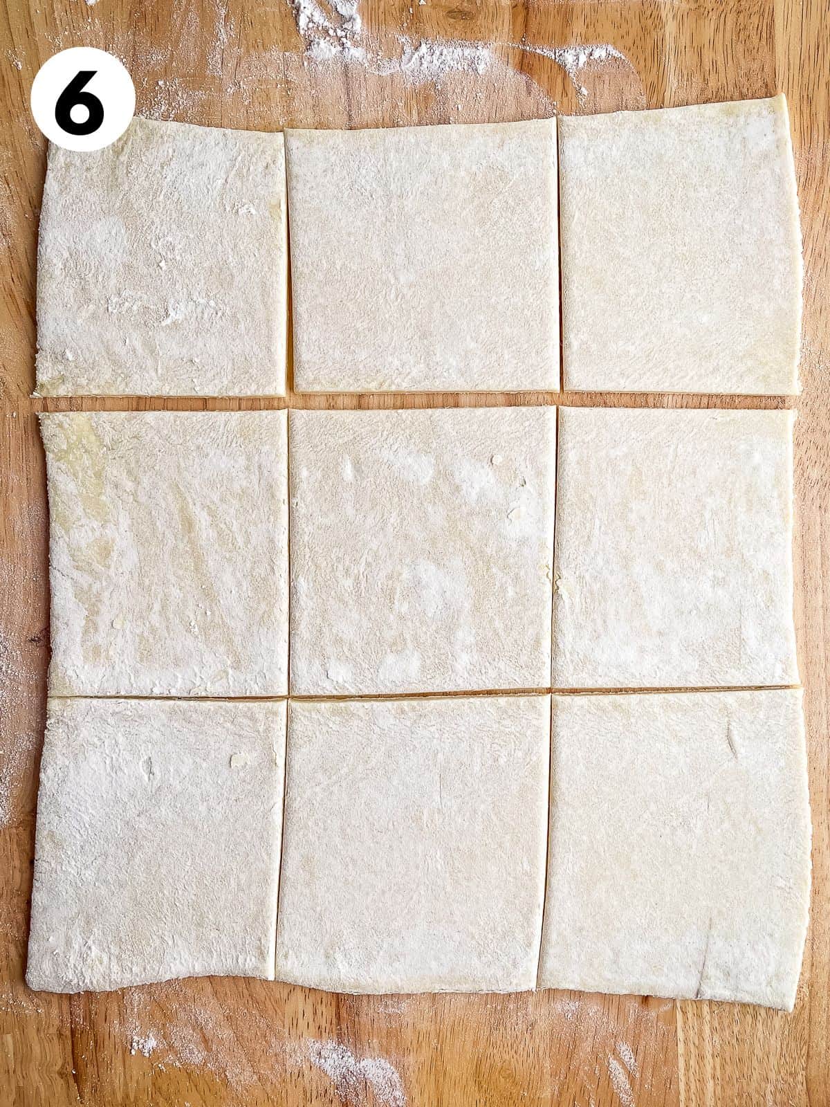 Puff pastry cut into 9 pieces.