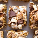 Golden grahams s'more bars cut into squares.