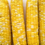 Boiled corn spread with butter and sprinkled with salt.