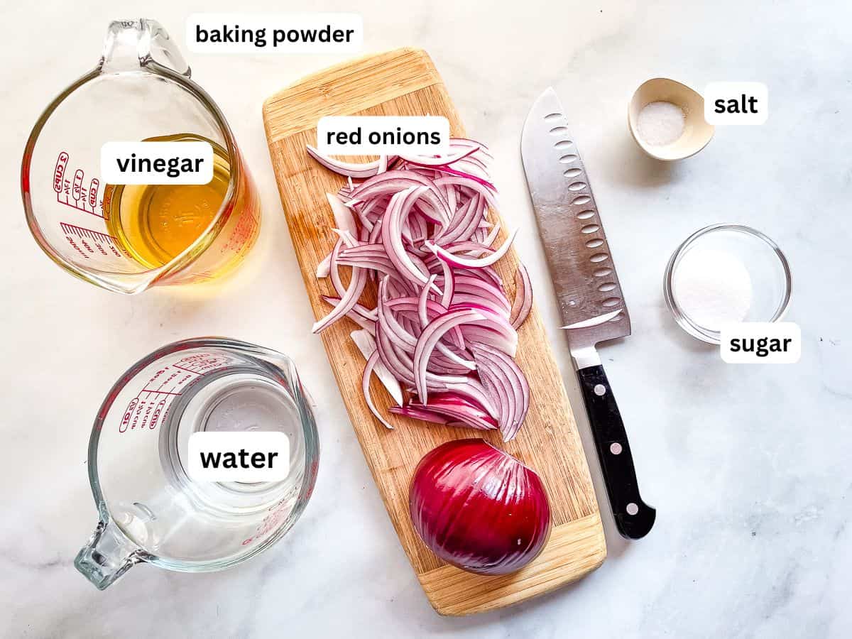 Ingredients for pickled red onions on the counter.