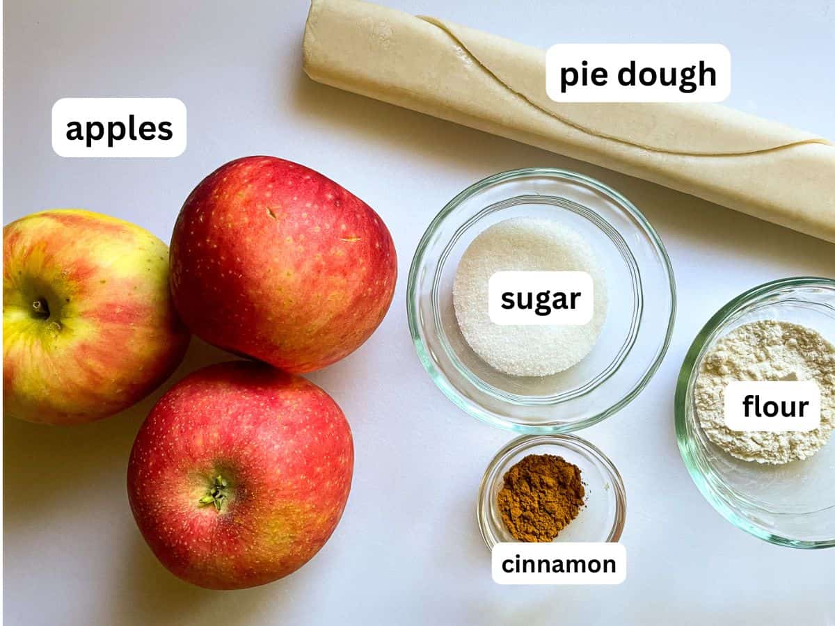 Apple galette filling ingredients on the counter.