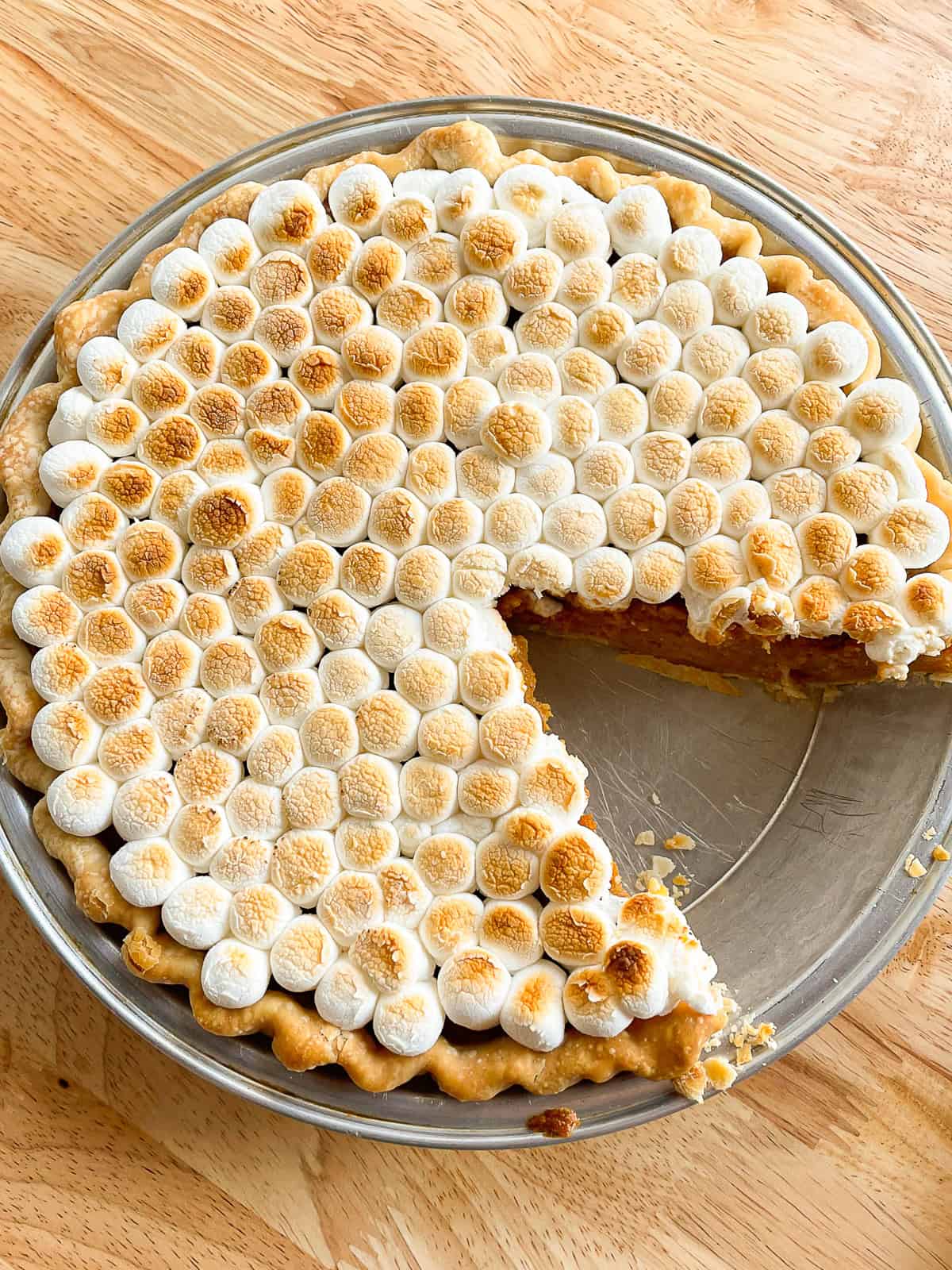 Marshmallow-topped sweet potato pie with broiled marshmallows.