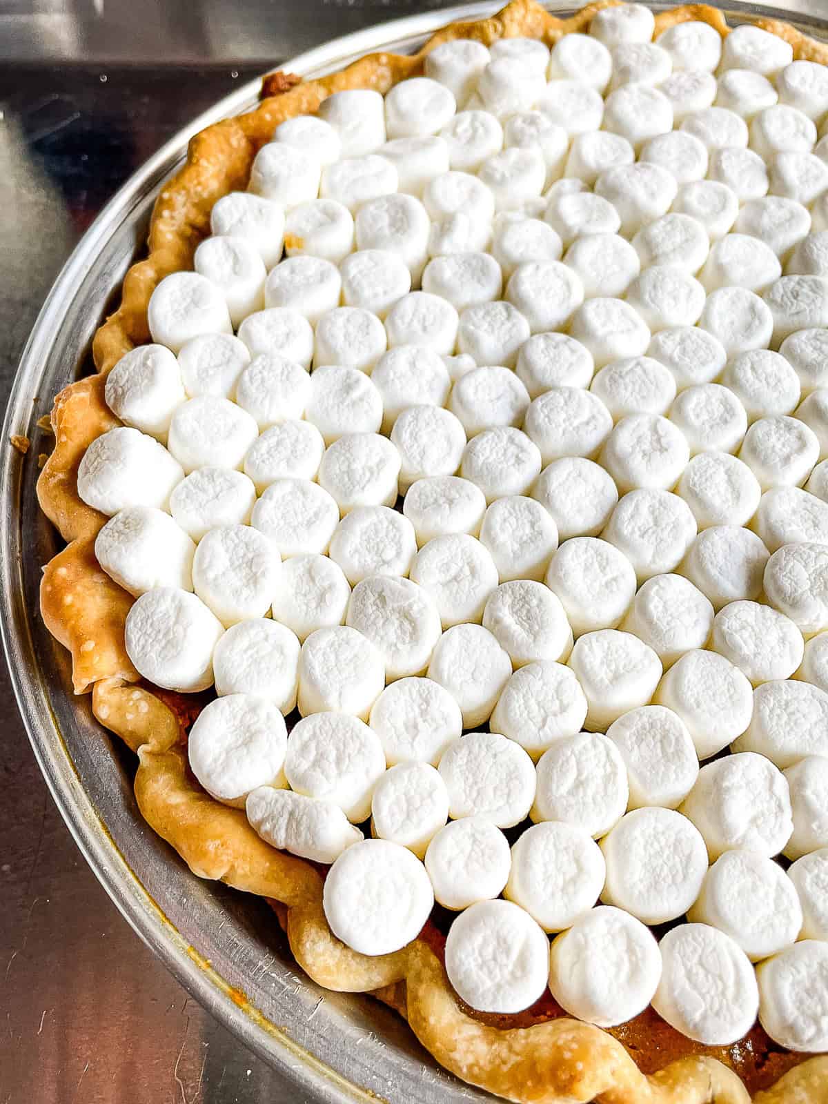 Marshmallow topped sweet potato casserole pie.