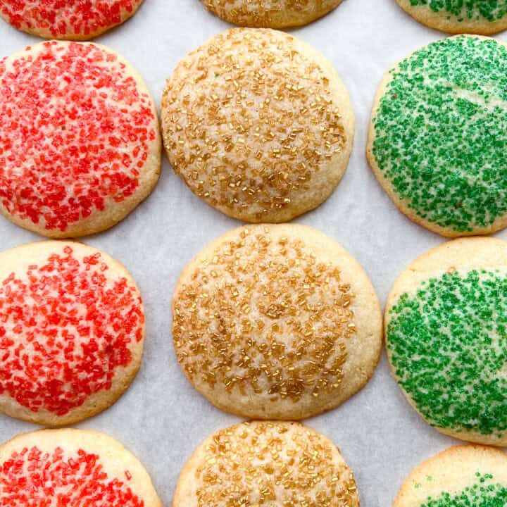 Drop sugar cookies on a baking sheet.