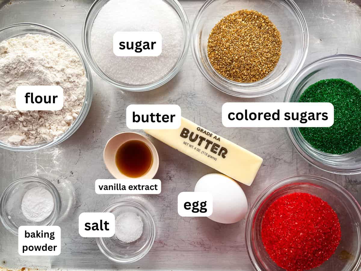 Ingredients for easy drop sugar cookies on the counter.