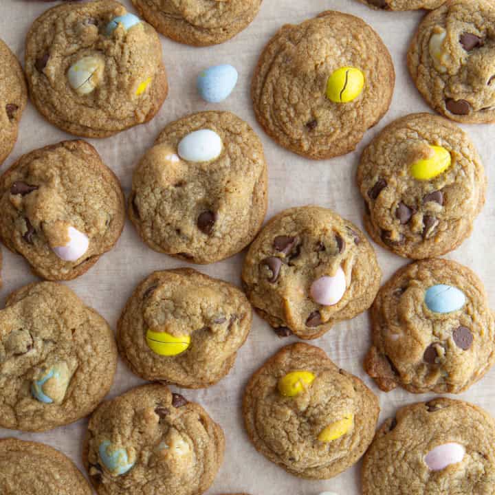 Mini egg cookies on the counter.