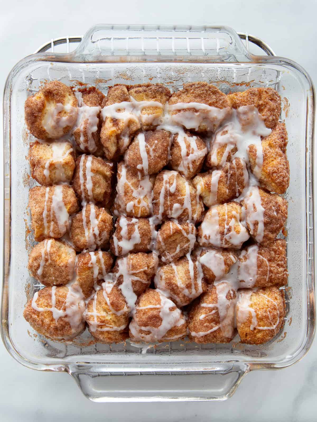Pull apart coffee cake baked in a pan.