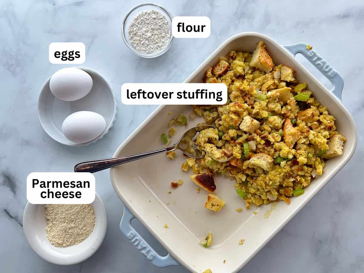 Ingredients for leftover stuffing waffles on the counter.