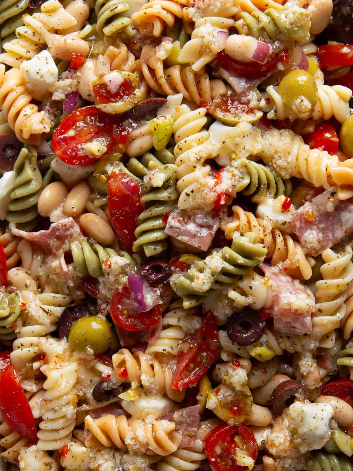 Closeup of antipasto salad.